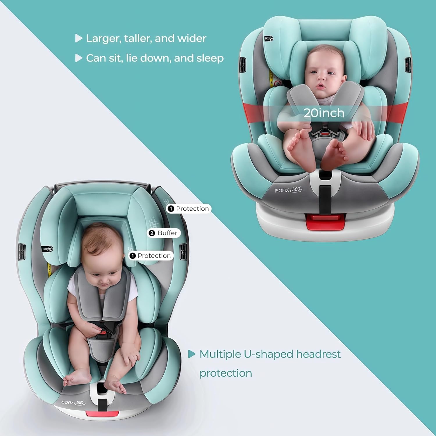 360° Rotatable Baby Car Seat with ISOFIX - Large & Adjustable, Suitable for Newborns to 7 Years Old, Multiple Protection & Comfort