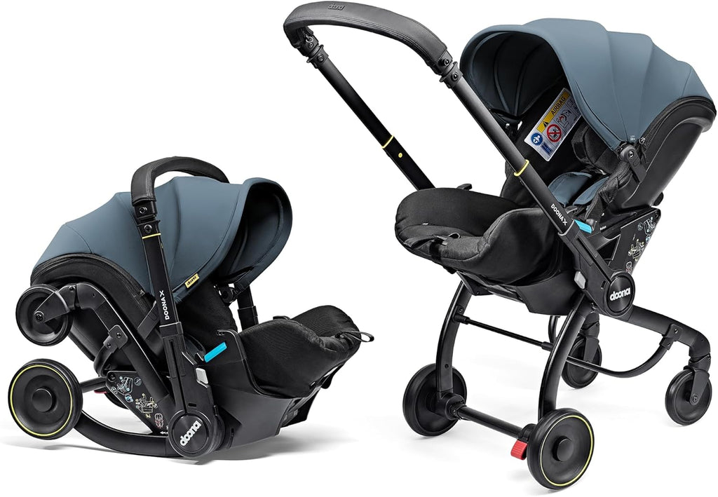 Doona X Baby Car Seat & Travel Stroller Ocean Blue - Convertible 0+ Car Seat and Pram with 3 Recline Positions