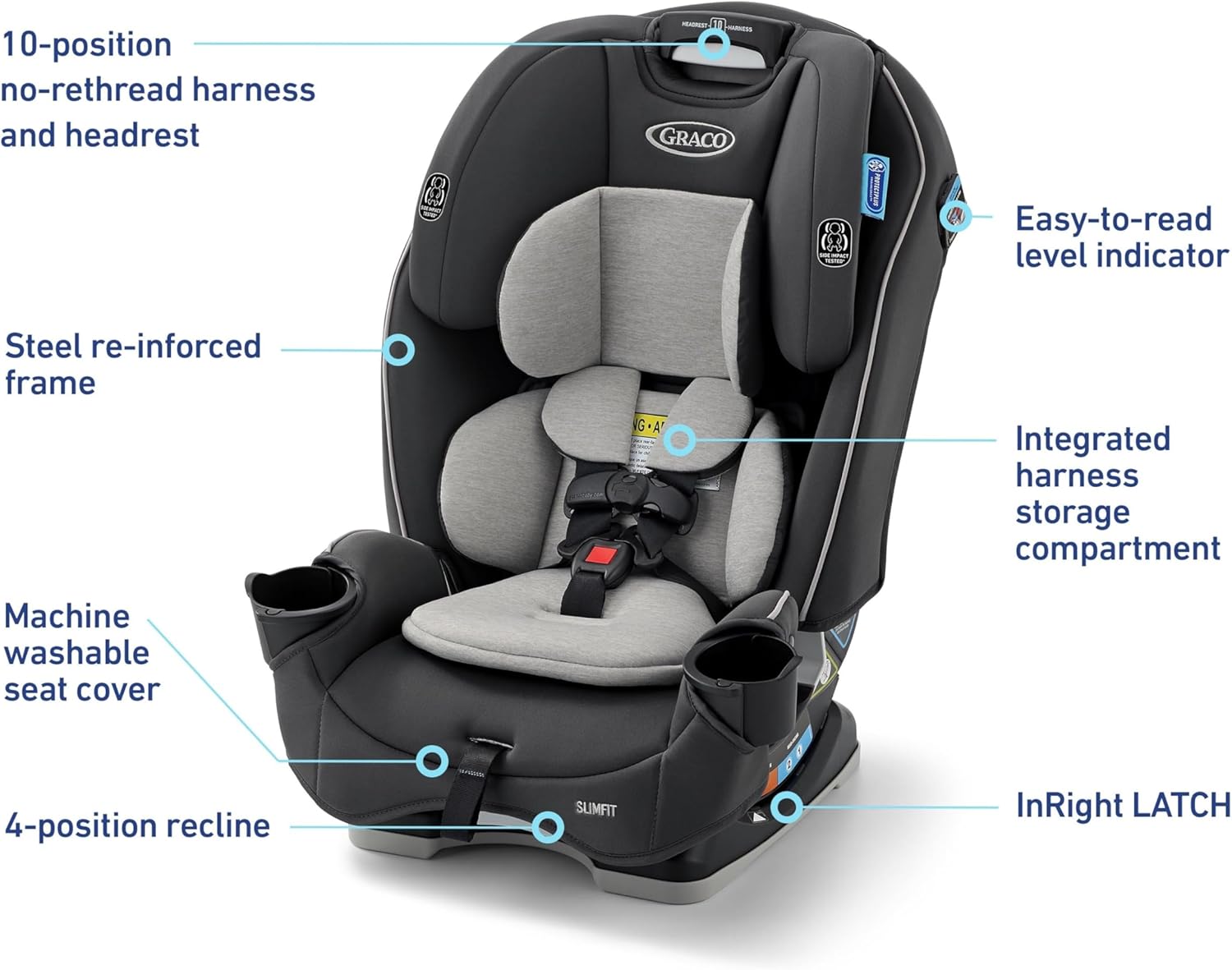 Graco Slimfit 3-in-1 Convertible Car Seat, Ultra-Space-Saving Design, Darcie 2.0, Suitable for Rear and Forward