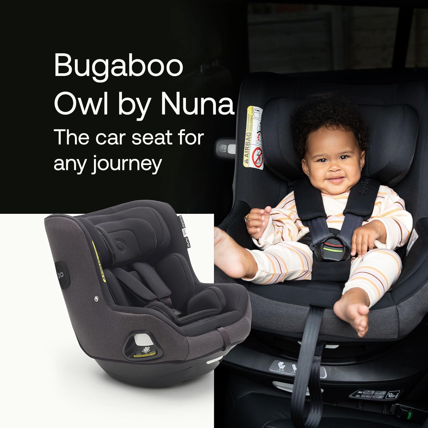 Bugaboo Owl by Nuna Isofix Car Seat from Birth to 4 Years, 0-18 kg, 360 Degrees Rotation,